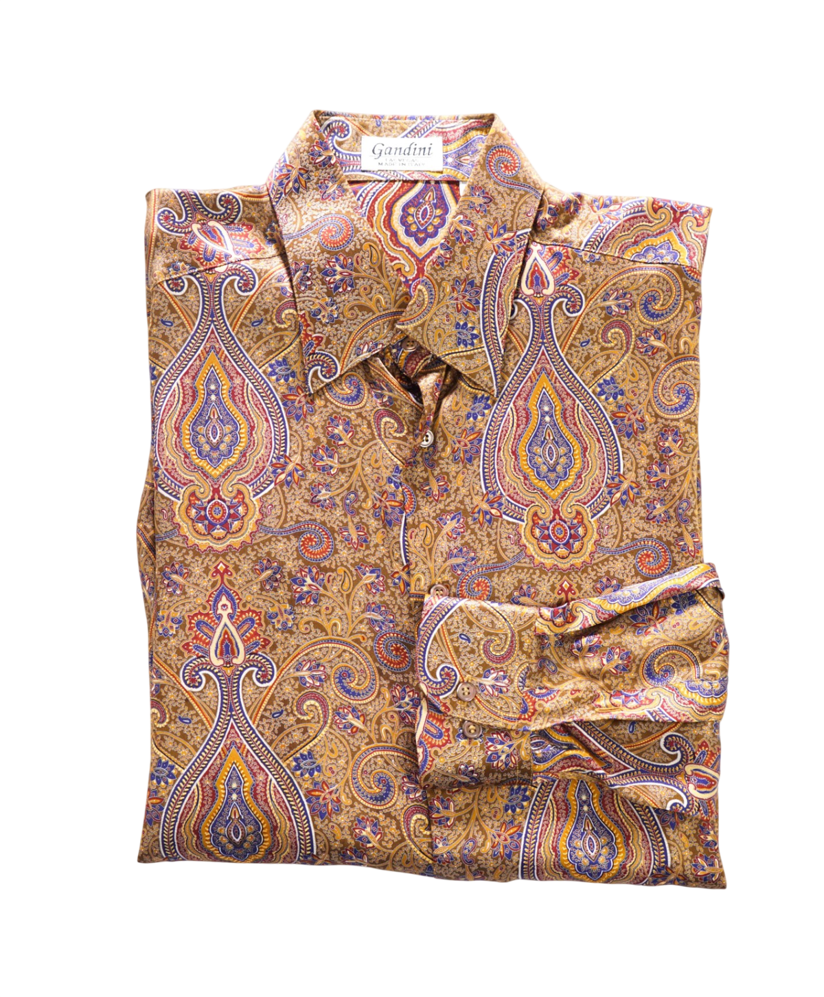 $650 GANDINI - VTG Brown Paisley PURE SILK Shirt - L