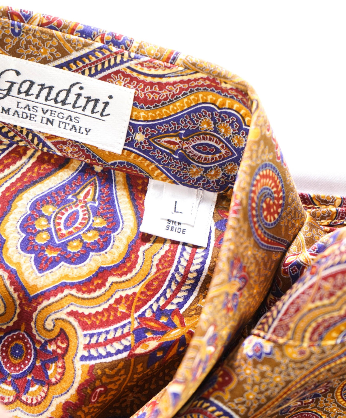 $650 GANDINI - VTG Brown Paisley PURE SILK Shirt - L