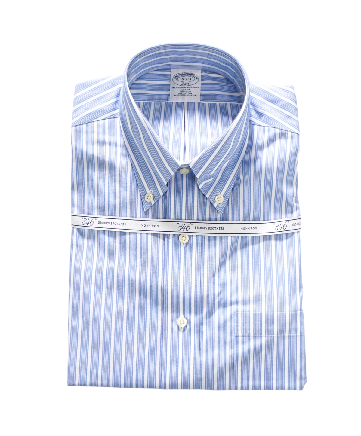 $128 BROOKS BROTHERS - Blue Stripe NON-IRON "364" SLIM FIT Shirt - 15 - 32/33