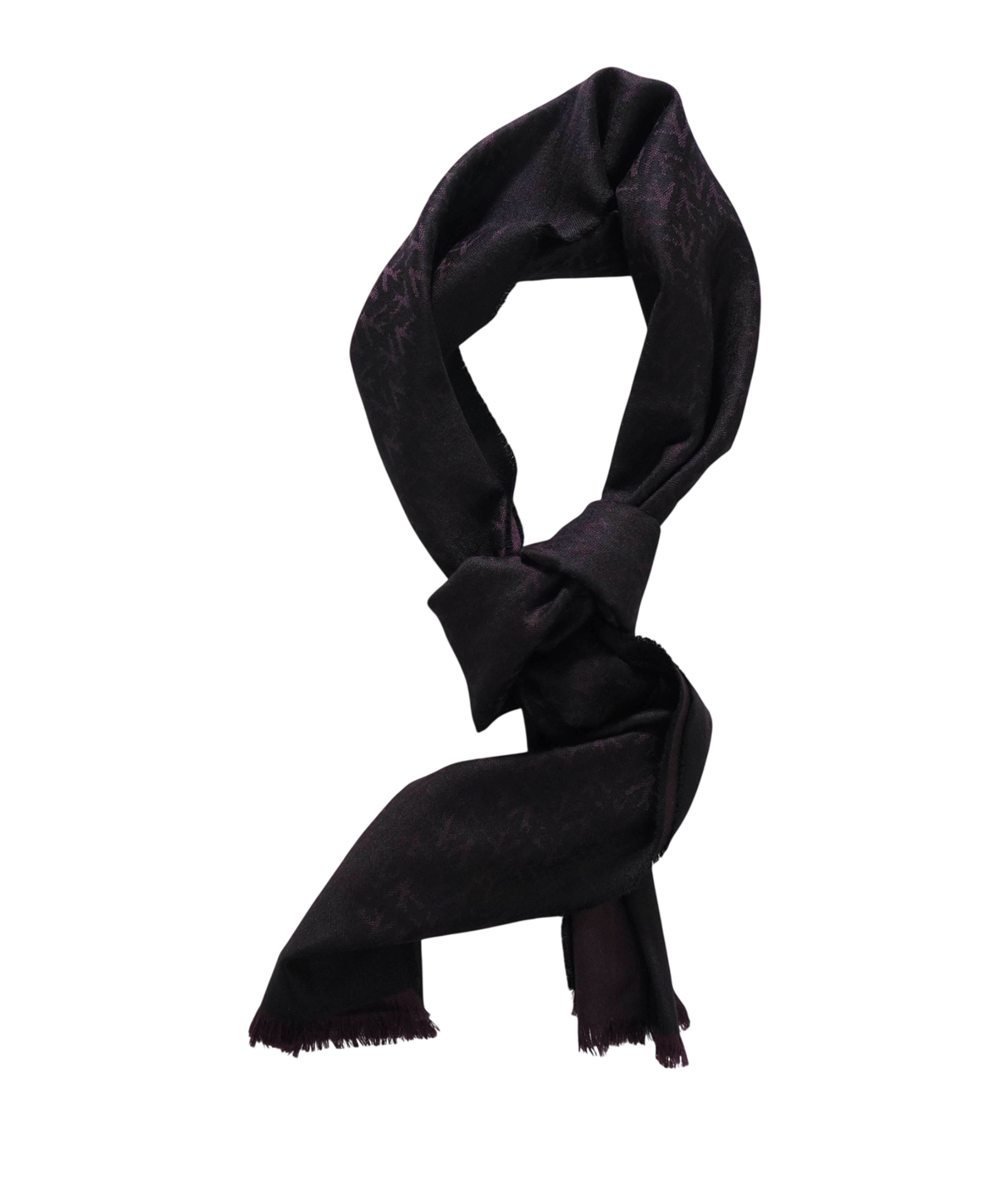 $950 ISAIA - Plum/Black CORAL TONAL LOGO Wool Scarf - 19"x71"