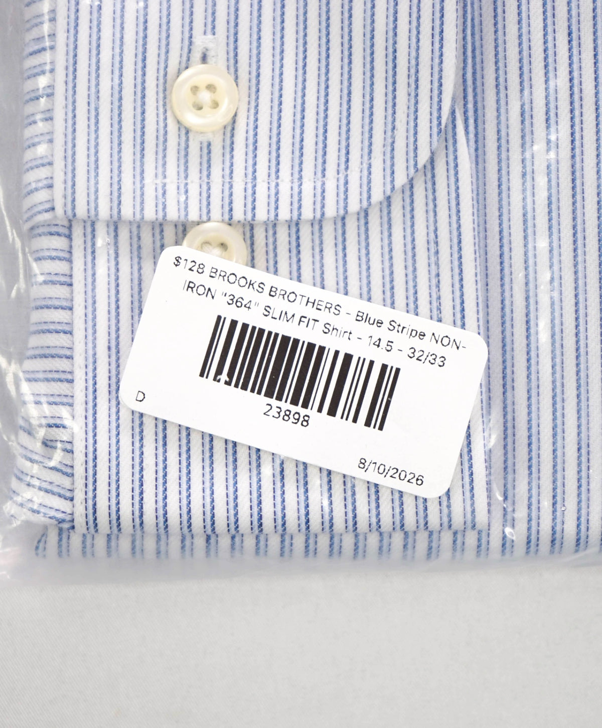 $128 BROOKS BROTHERS - Blue Stripe NON-IRON "364" SLIM FIT Shirt - 14.5 - 32/33