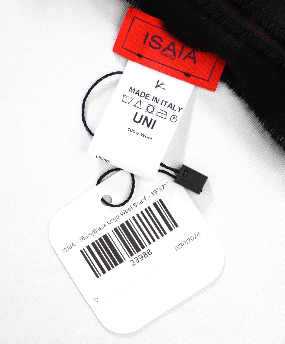 $950 ISAIA - Plum/Black CORAL TONAL LOGO Wool Scarf - 19"x71"