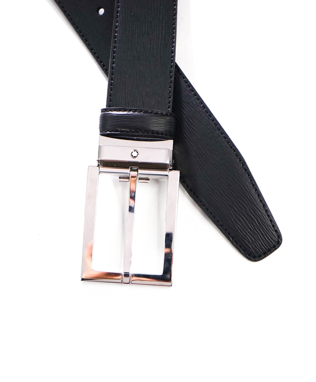 $490 MONT BLANC - Black Leather 35mm Belt - 38W