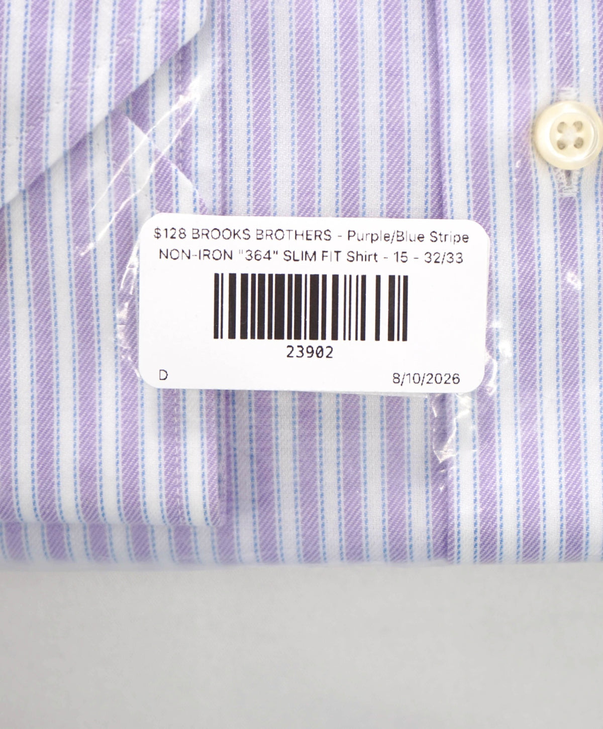 $128 BROOKS BROTHERS - Purple/Blue Stripe NON-IRON "364" SLIM FIT Shirt - 15 - 32/33