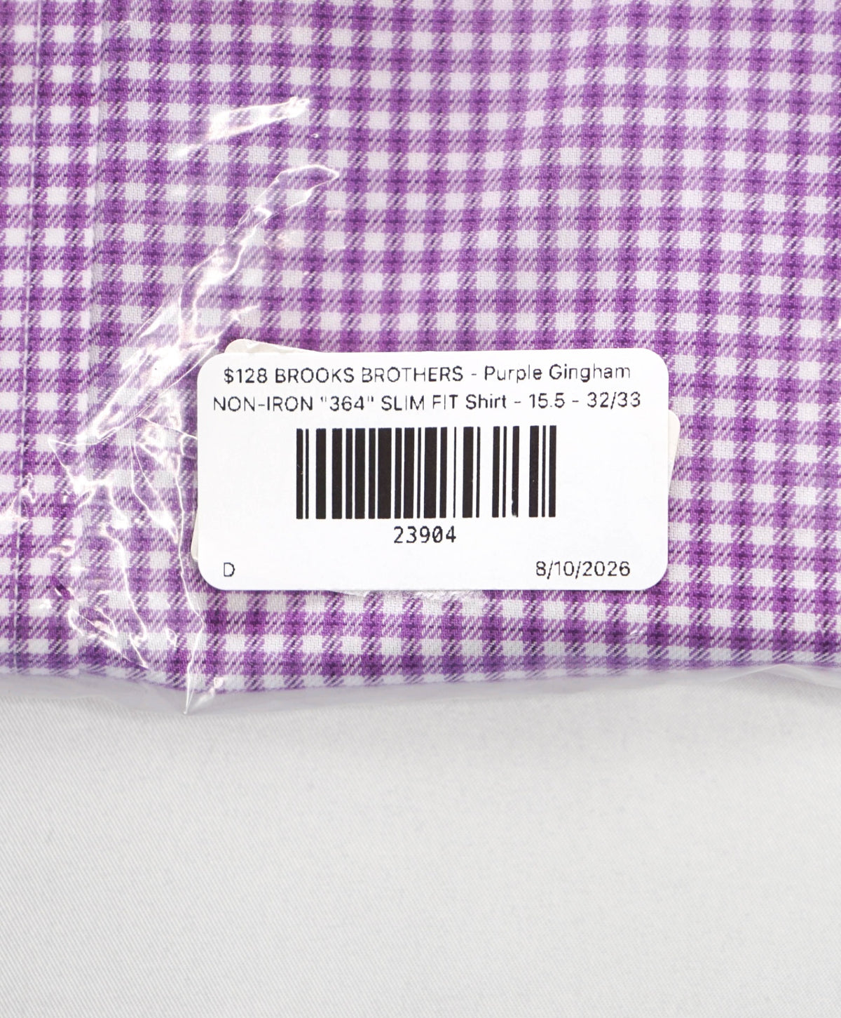 $128 BROOKS BROTHERS - Purple Gingham NON-IRON "364" SLIM FIT Shirt - 15.5 - 32/33