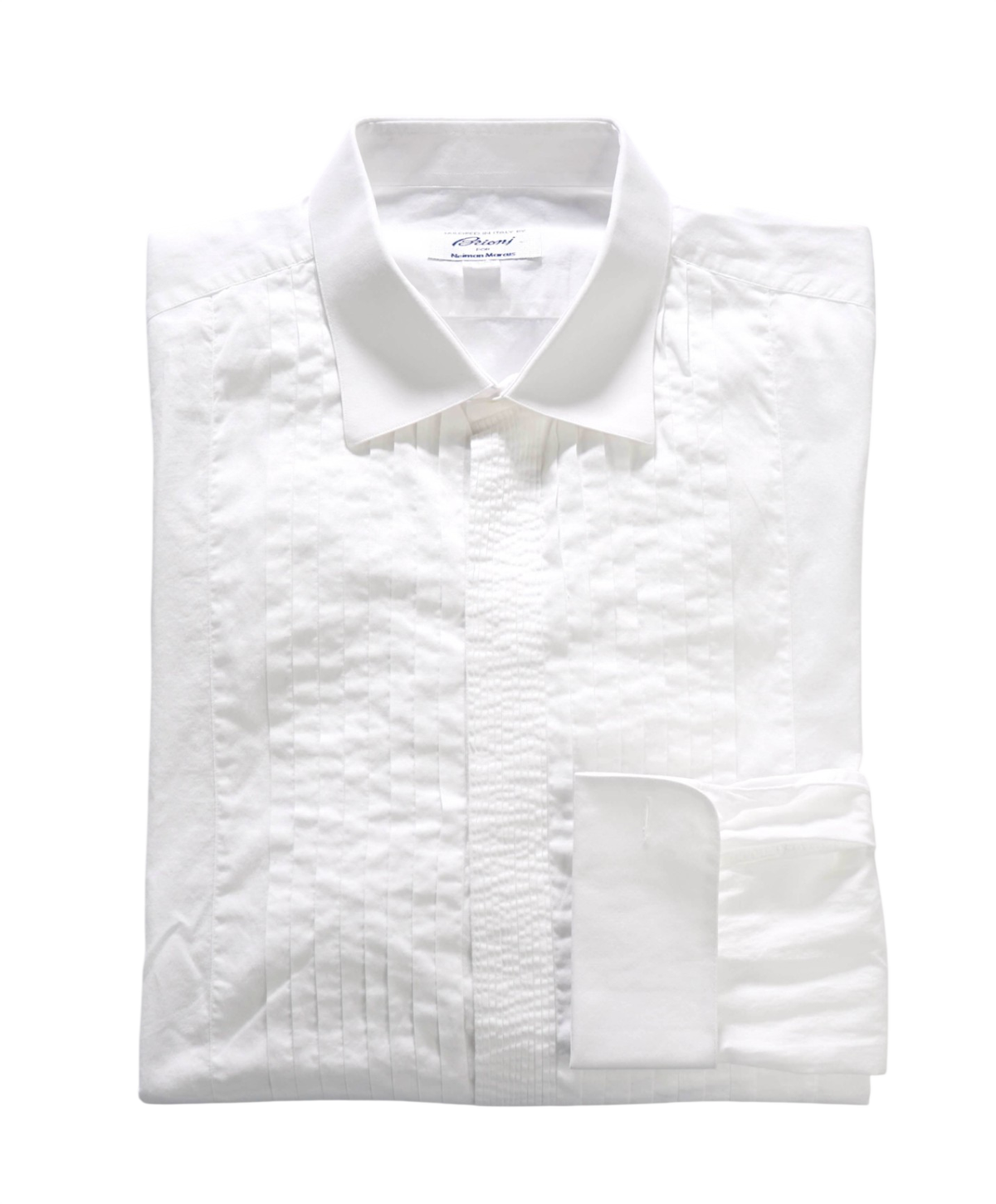 $1,150 BRIONI - White Cotton Pleated Bib French Tuxedo Shirt - 16.5
