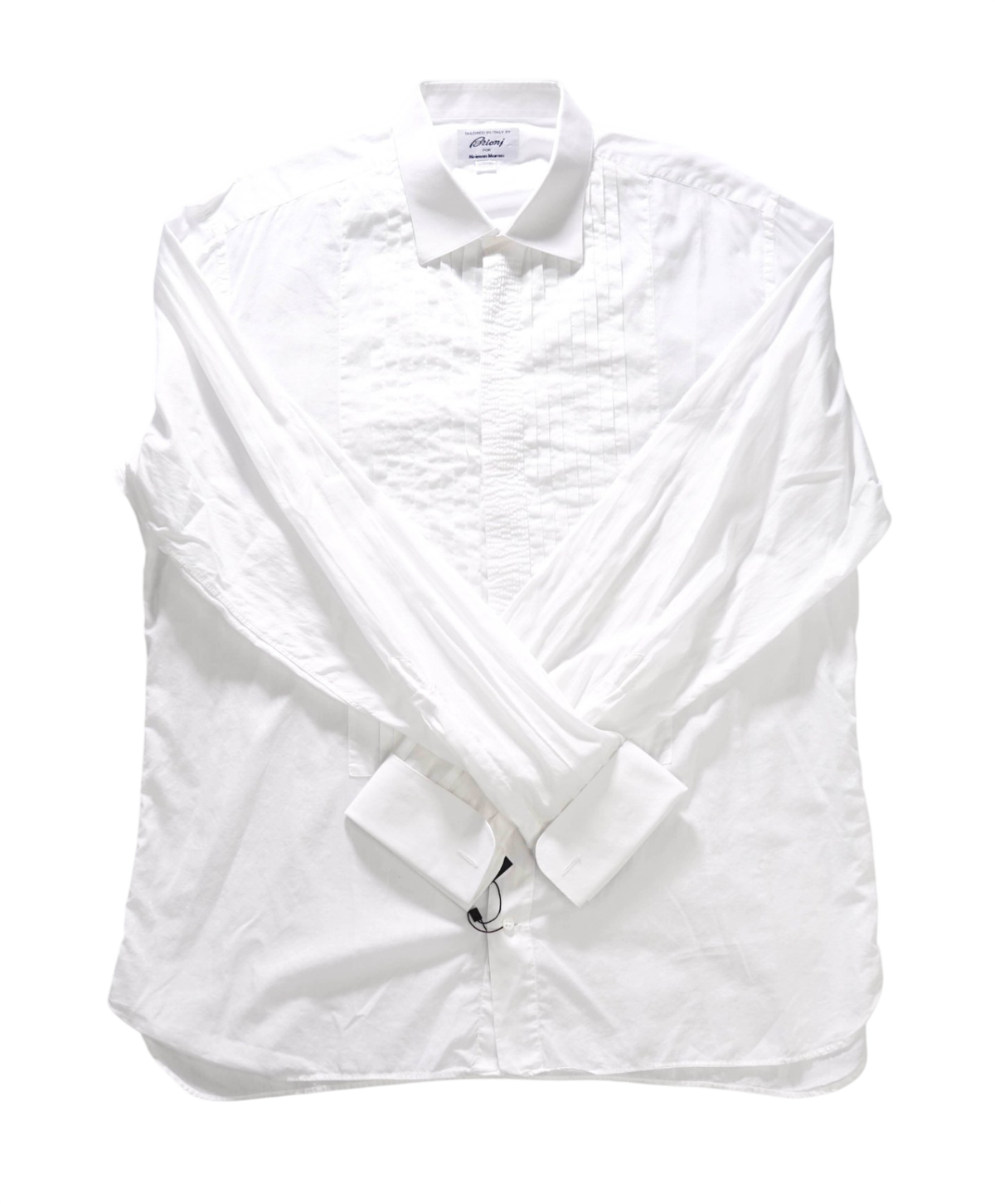 $1,150 BRIONI - White Cotton Pleated Bib French Tuxedo Shirt - 16.5