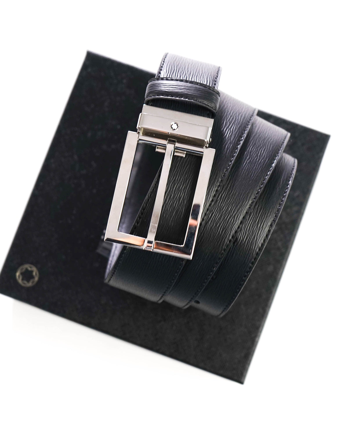 $490 MONT BLANC - Black Leather 35mm Belt - 38W