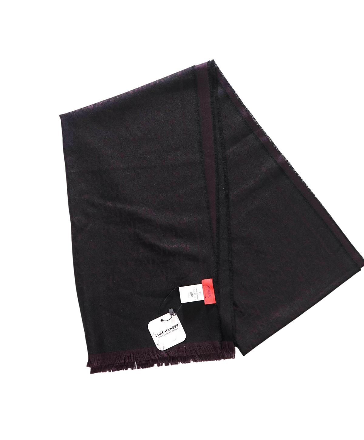 $950 ISAIA - Plum/Black CORAL TONAL LOGO Wool Scarf - 19"x71"