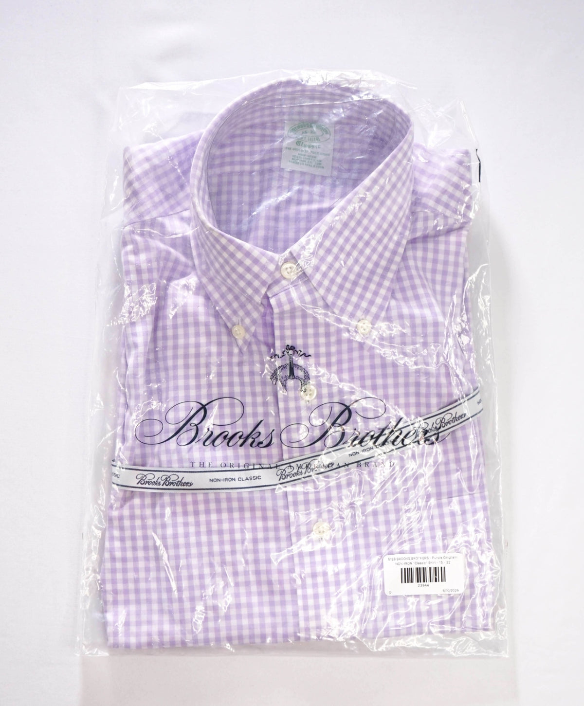 $128 BROOKS BROTHERS - Purple Gingham NON-IRON "Classic" Shirt - 15 - 32