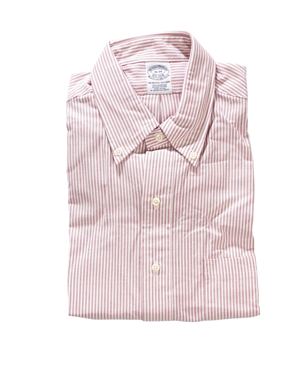 $198 BROOKS BROTHERS - Red Stripe MADE IN USA "MAKERS AND MERCHANTS" Shirt - 16 - 34
