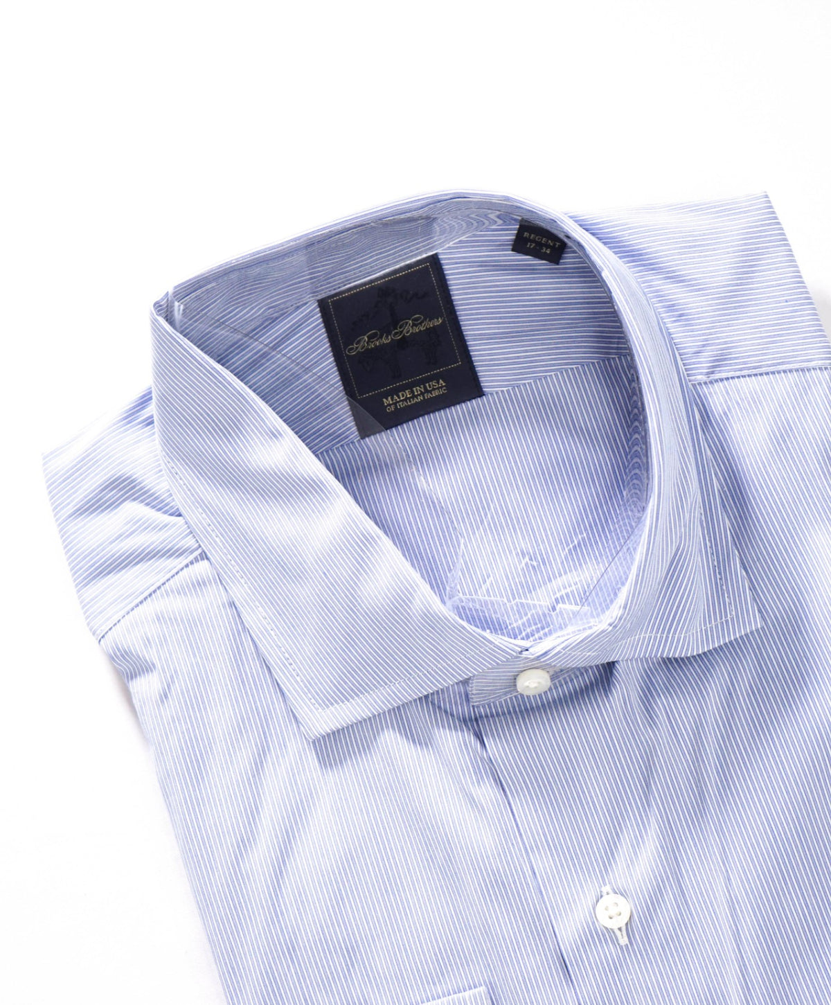 $198 BROOKS BROTHERS - Blue Stripe MADE IN USA "REGENT" Shirt - 17 - 34