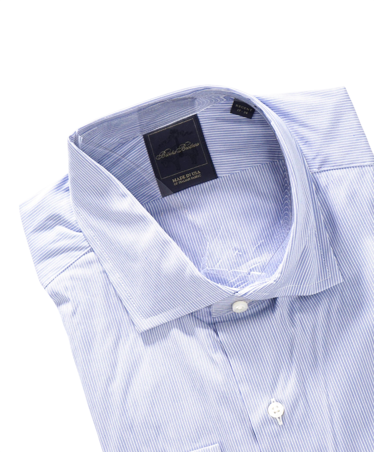 $198 BROOKS BROTHERS - Blue Stripe MADE IN USA "REGENT" Shirt - 17 - 34