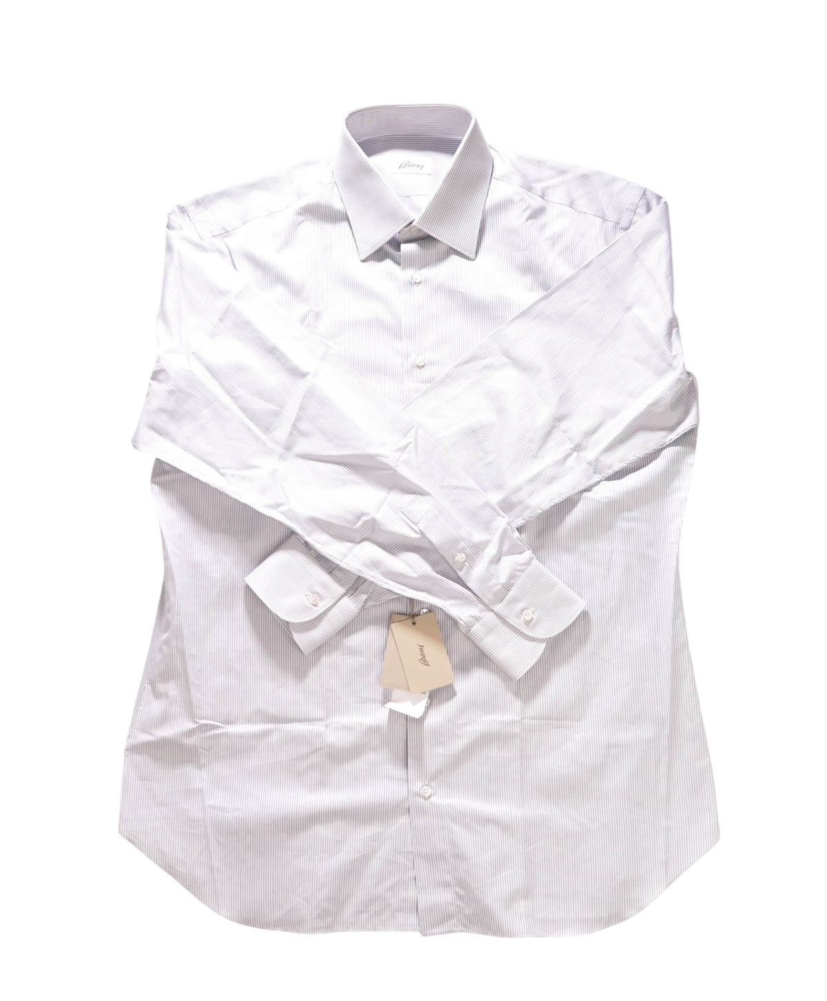 $795 BRIONI - Gray Stripe Shirt - 16.5 - 42