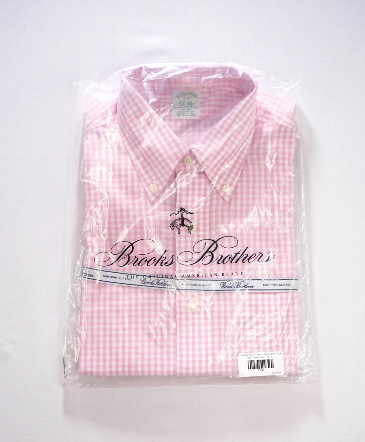 $128 BROOKS BROTHERS - Pink Gingham NON-IRON "Classic" Shirt - 15 - 32