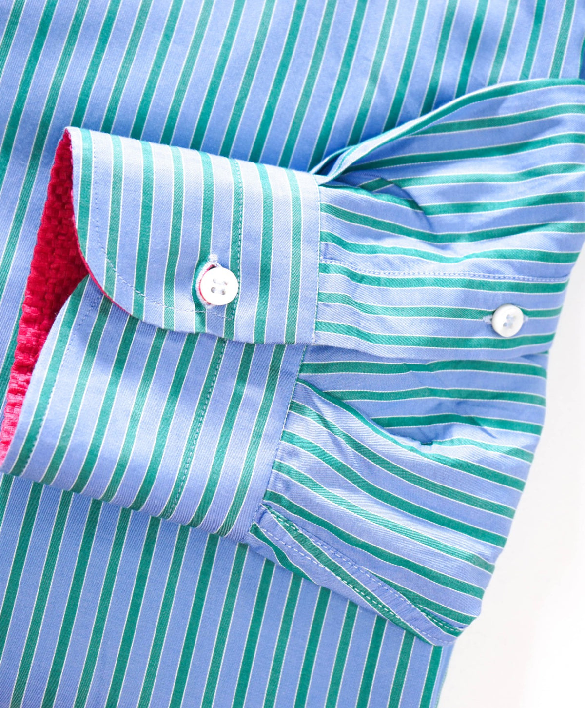 $395 JULIA - Blue/Green Stripe Cotton Shirt - XXL