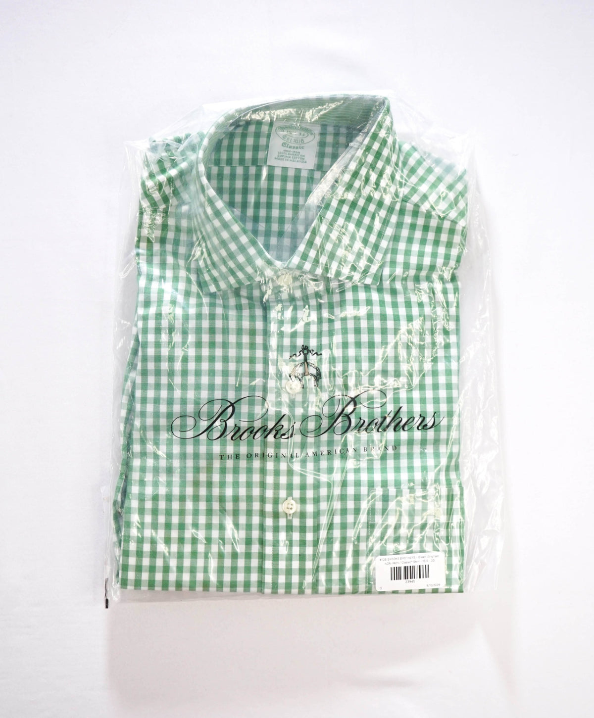 $128 BROOKS BROTHERS - Green Gingham NON-IRON "Classic" Shirt - 15.5 - 33