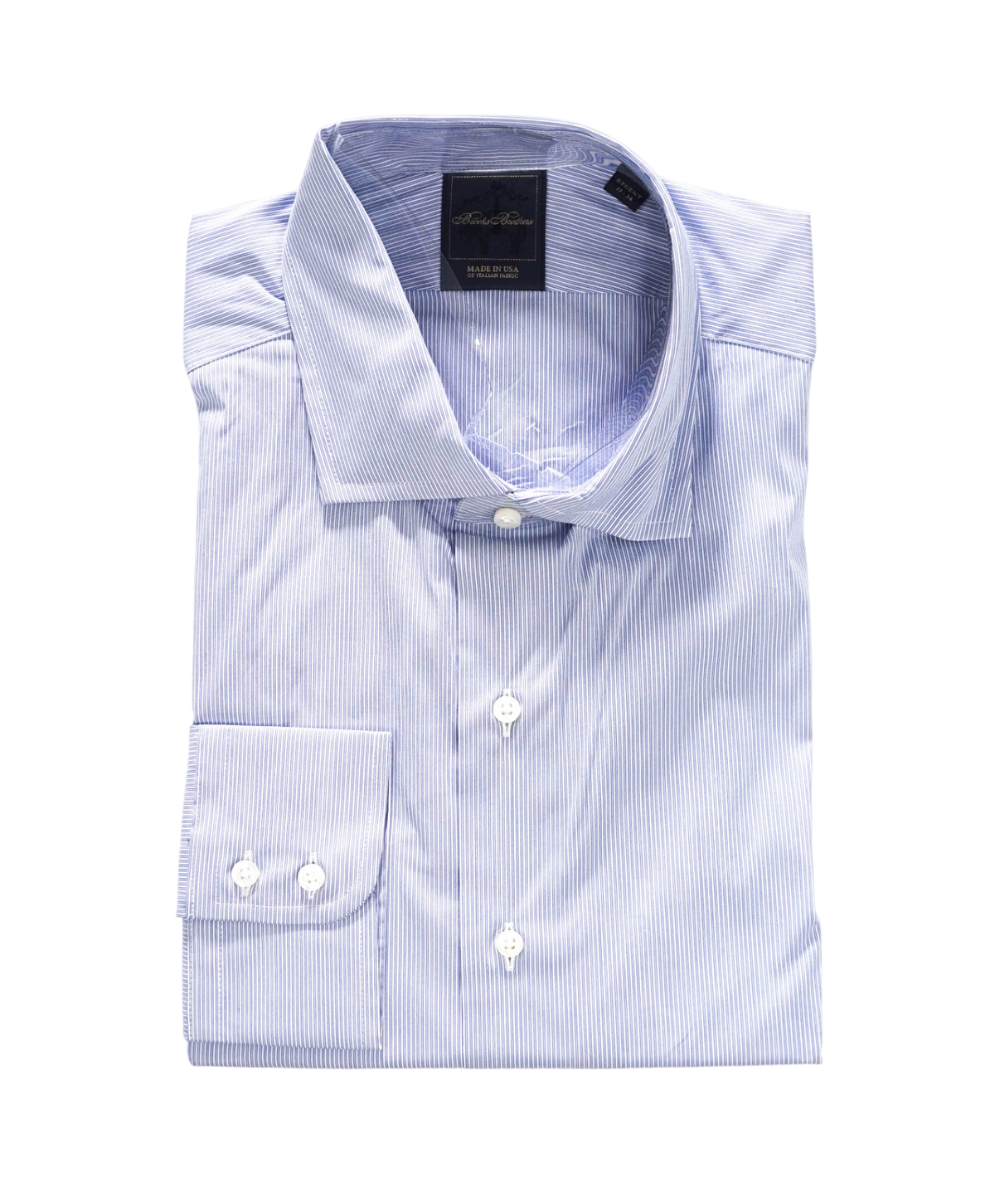 $198 BROOKS BROTHERS - Blue Stripe MADE IN USA "REGENT" Shirt - 17 - 34