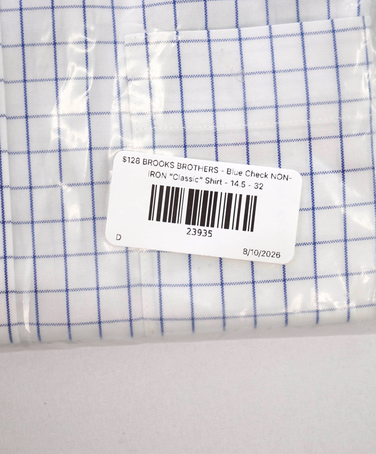 $128 BROOKS BROTHERS - Blue Check NON-IRON "Classic" Shirt - 14.5 - 32