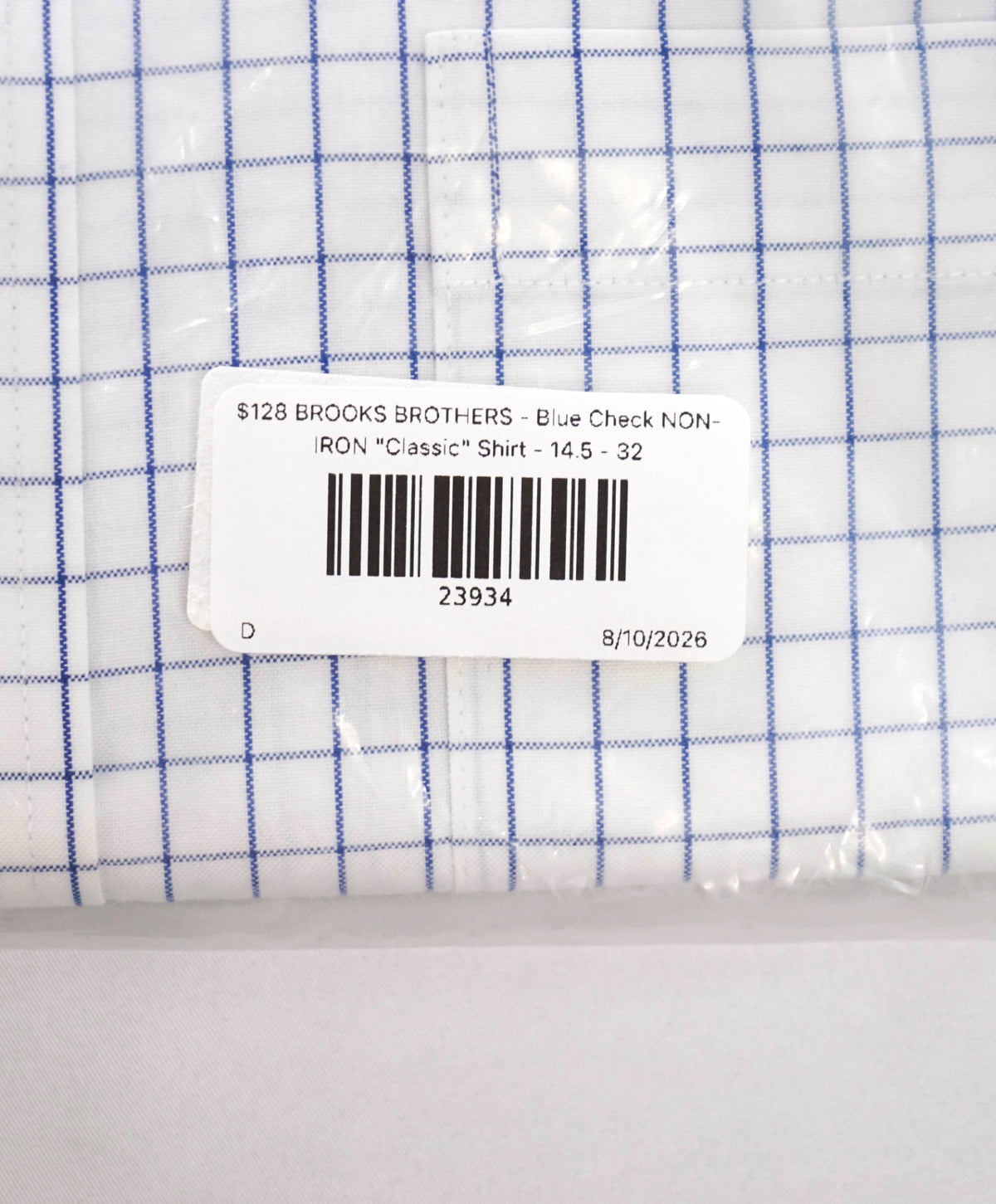 $128 BROOKS BROTHERS - Blue Check NON-IRON "Classic" Shirt - 14.5 - 32