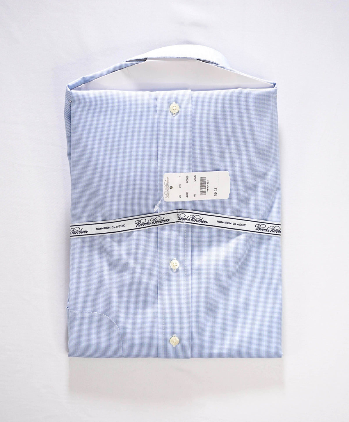 $128 BROOKS BROTHERS - Blue Micro Houndstooth NON-IRON "Classic" Shirt - 16.5 - 35