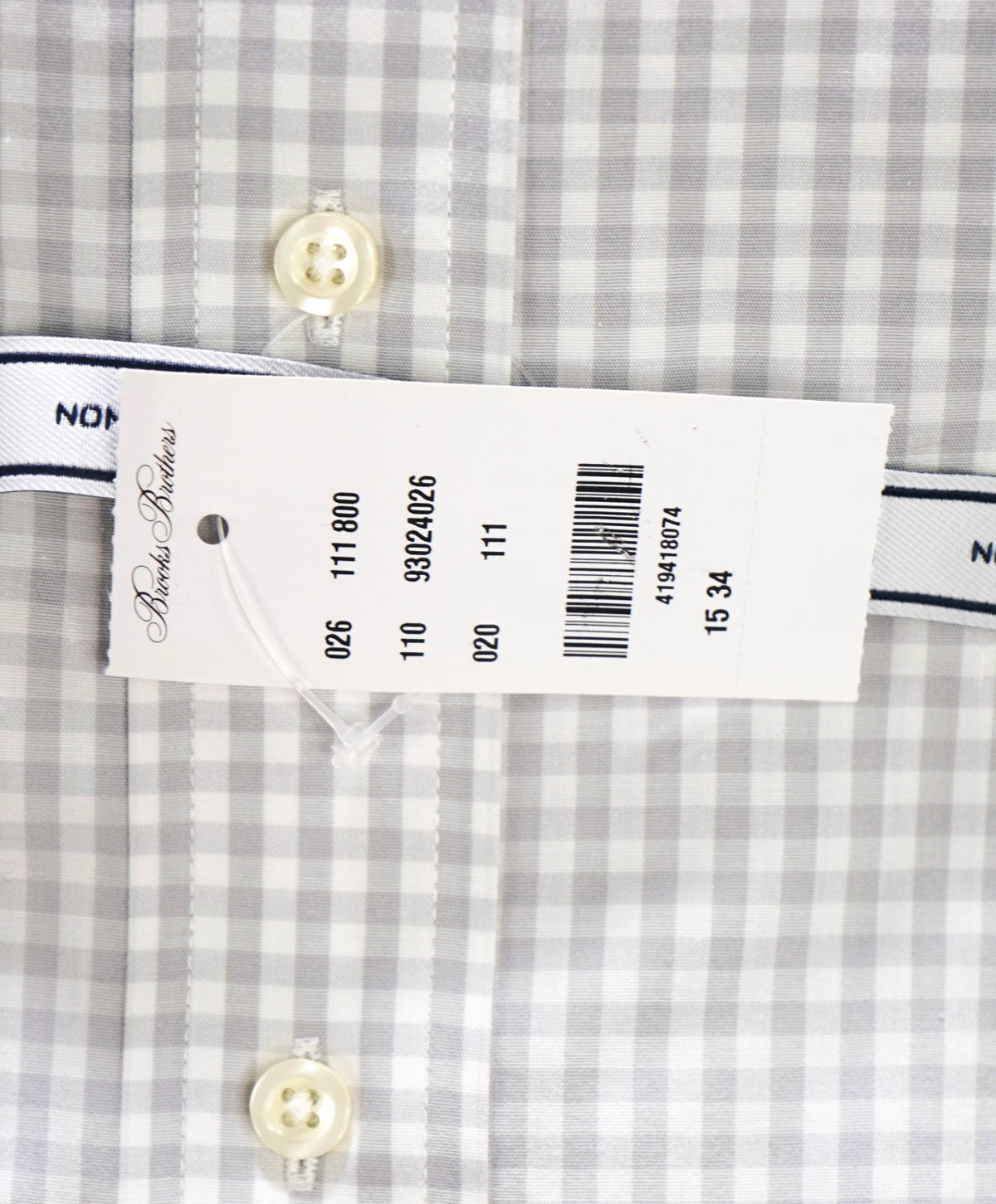 $128 BROOKS BROTHERS - Gray Gingham NON-IRON "Classic" Shirt - 15 - 34