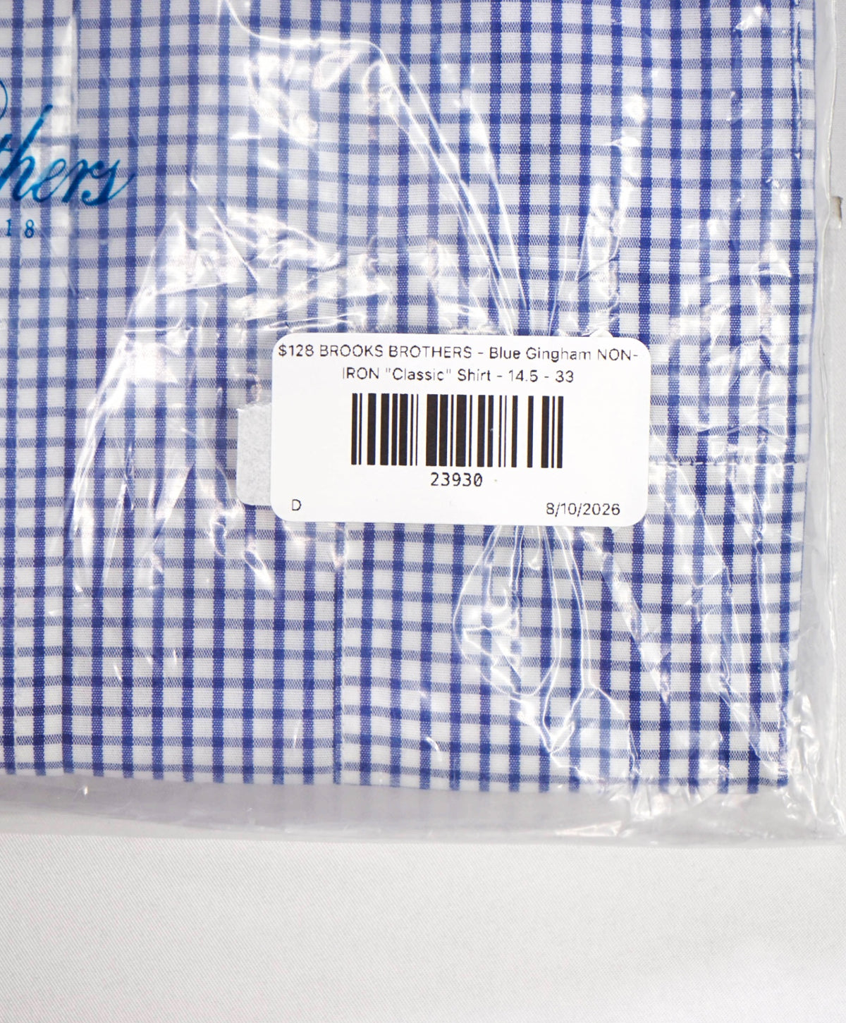 $128 BROOKS BROTHERS - Blue Gingham NON-IRON "Classic" Shirt - 14.5 - 33