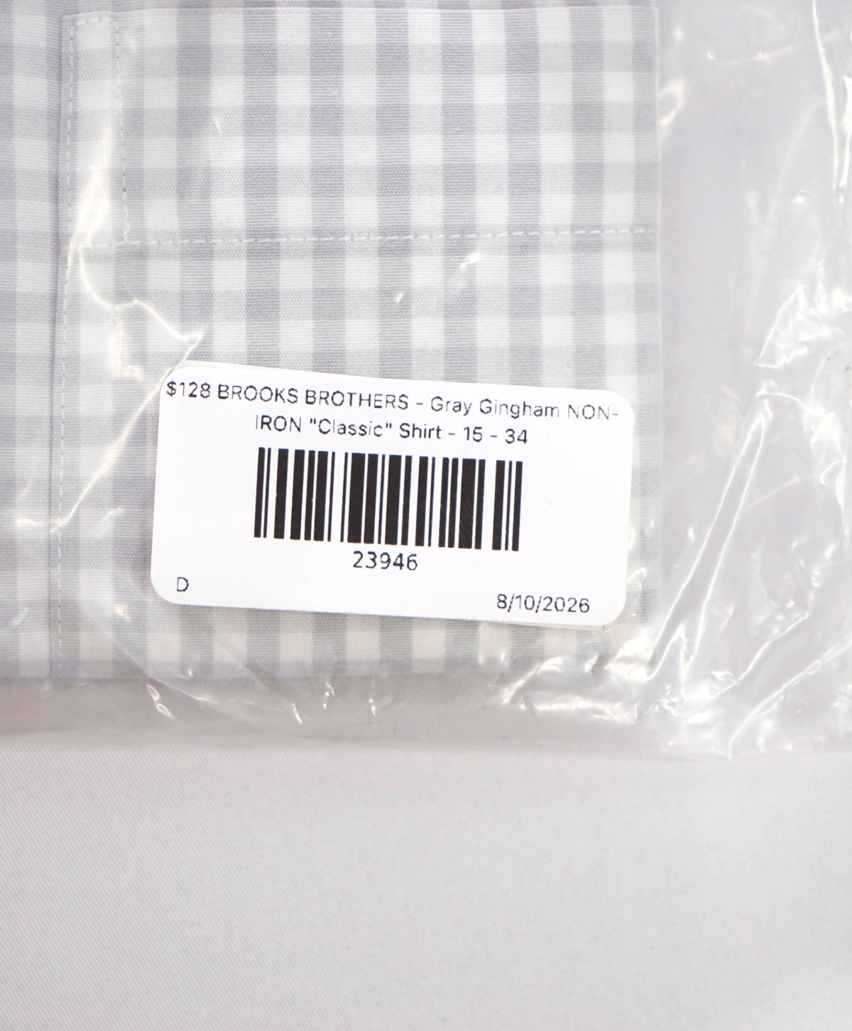 $128 BROOKS BROTHERS - Gray Gingham NON-IRON "Classic" Shirt - 15 - 34