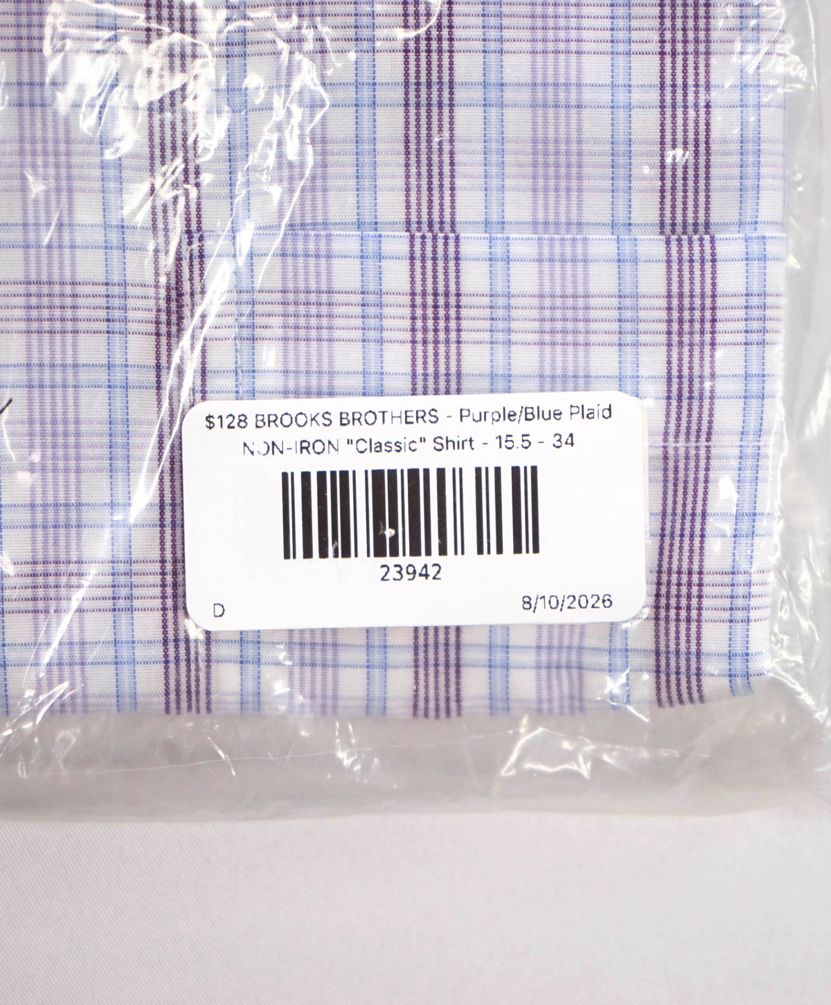 $128 BROOKS BROTHERS - Purple/Blue Plaid NON-IRON "Classic" Shirt - 15.5 - 34
