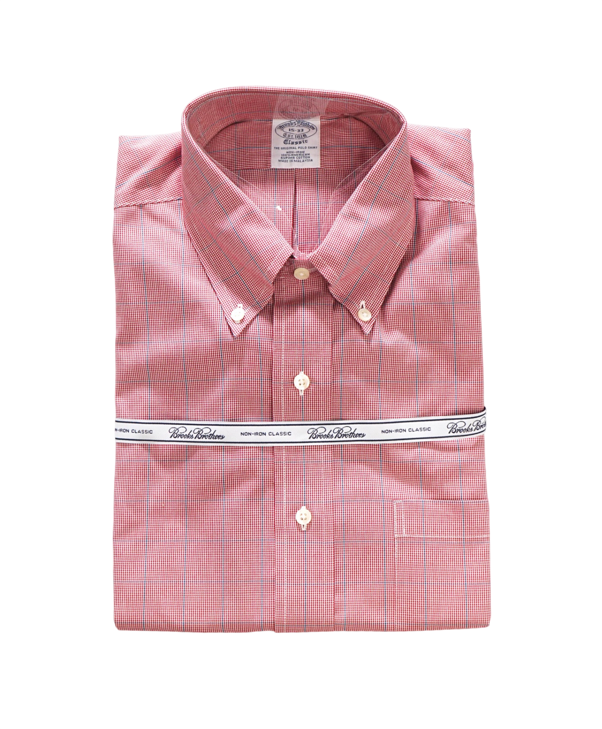 $128 BROOKS BROTHERS - Red Check NON-IRON "Classic" Shirt - 15 - 33