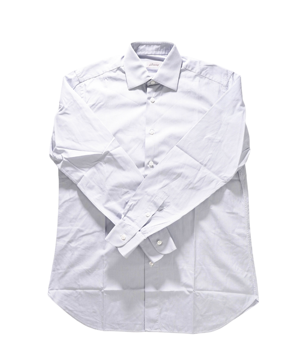 $745 BRIONI - Gray Micro Gingham Shirt - 15 - 38