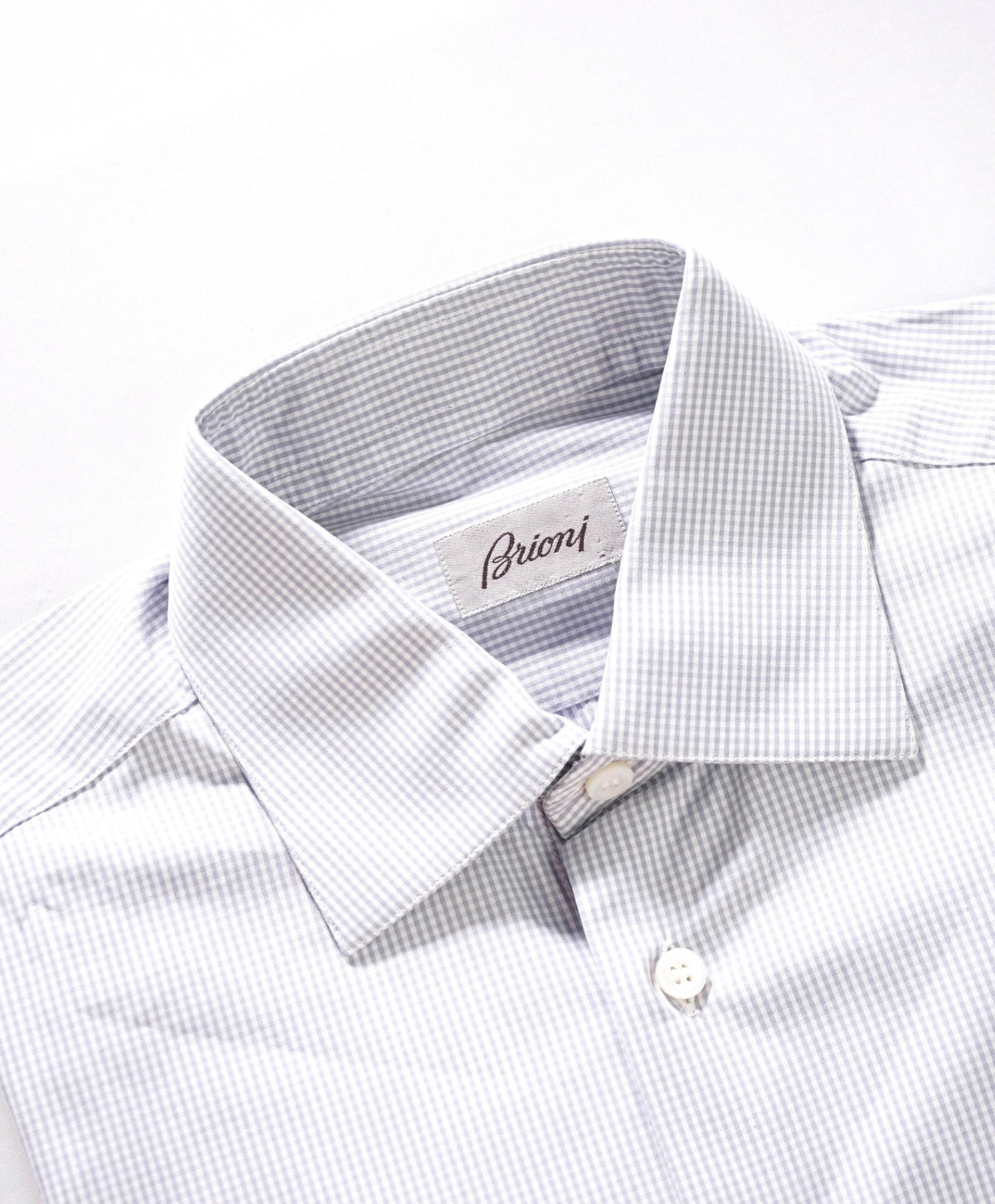 $745 BRIONI - Gray Micro Gingham Shirt - 15 - 38