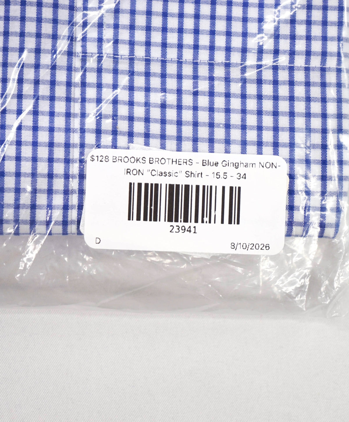 $128 BROOKS BROTHERS - Blue Gingham NON-IRON "Classic" Shirt - 15.5 - 34