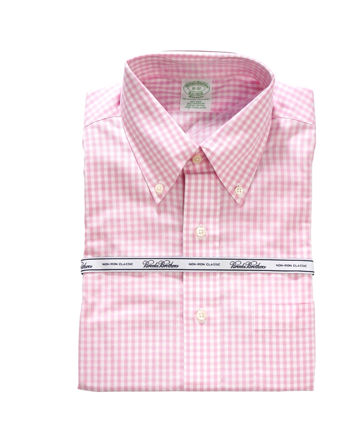 $128 BROOKS BROTHERS - Pink Gingham NON-IRON "Classic" Shirt - 15 - 32