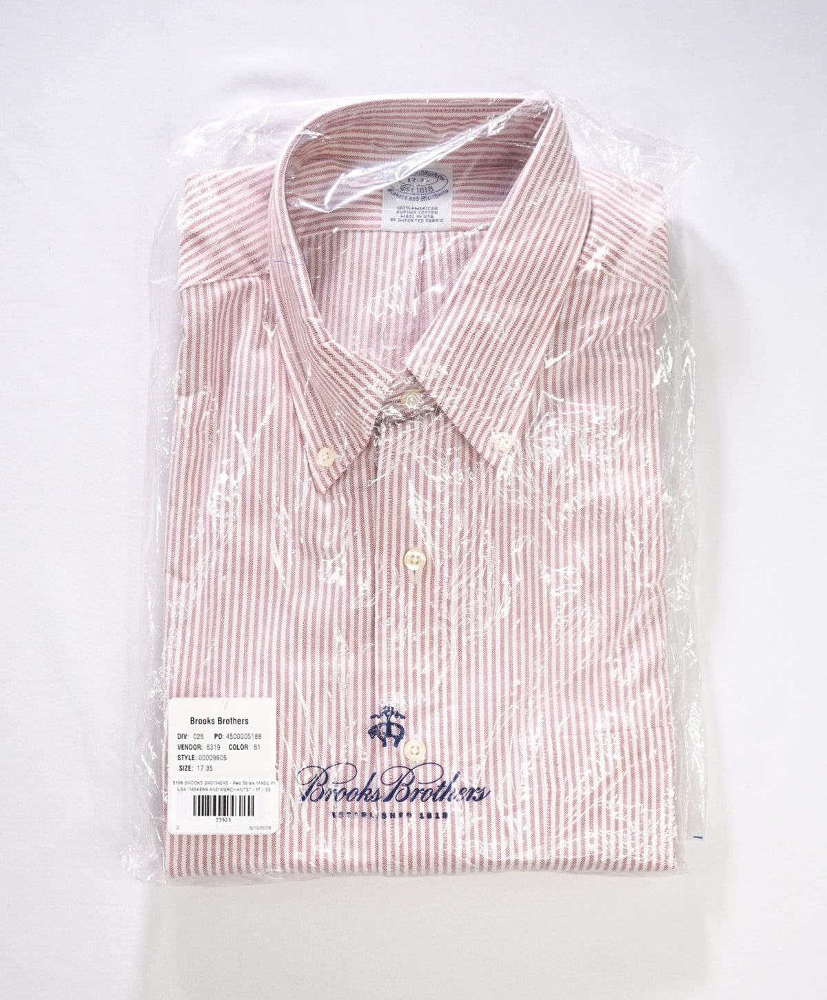 $198 BROOKS BROTHERS - Red Stripe MADE IN USA "MAKERS AND MERCHANTS" Shirt - 17 - 35