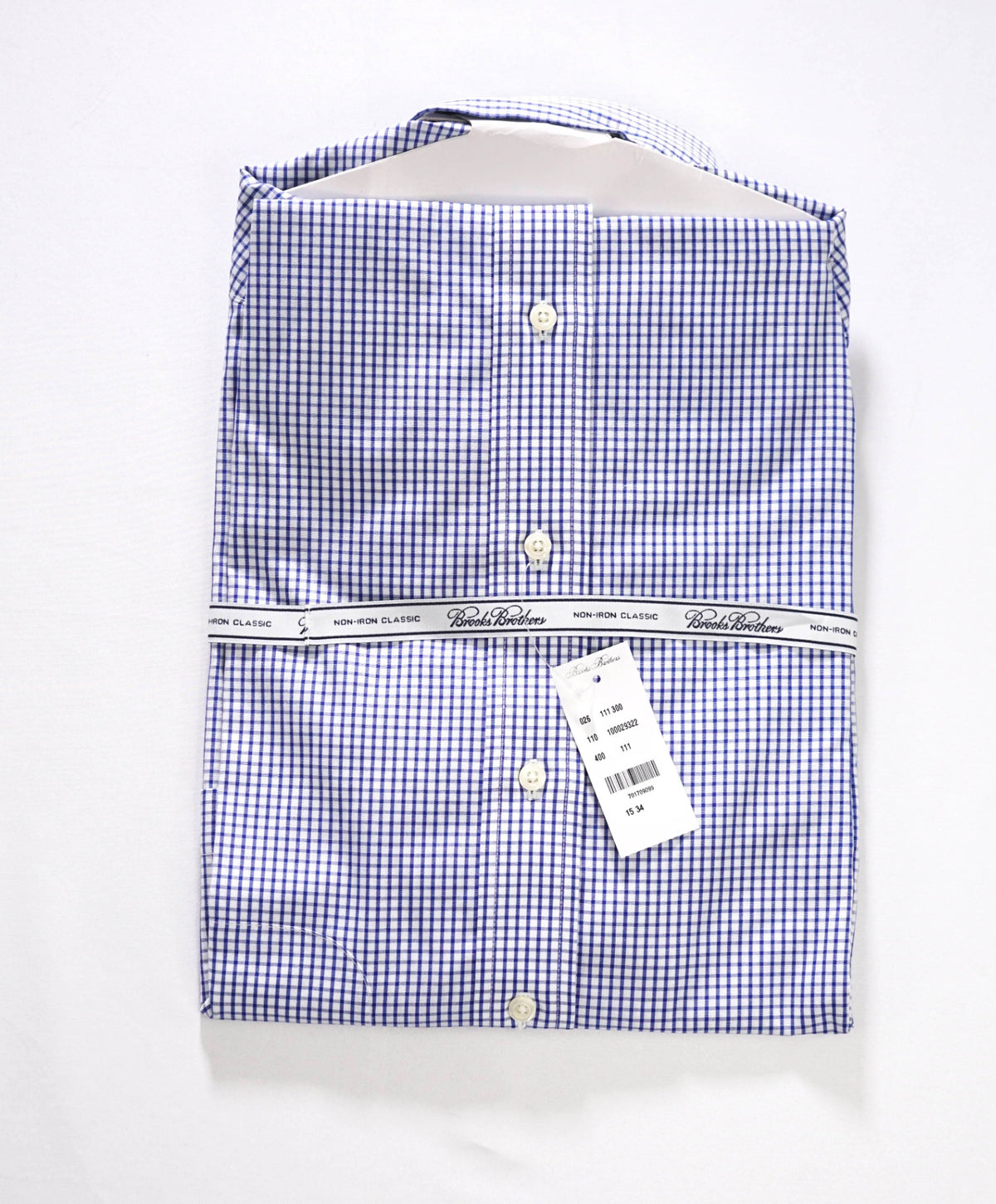 $128 BROOKS BROTHERS - Blue Gingham NON-IRON "Classic" Shirt - 15 - 34