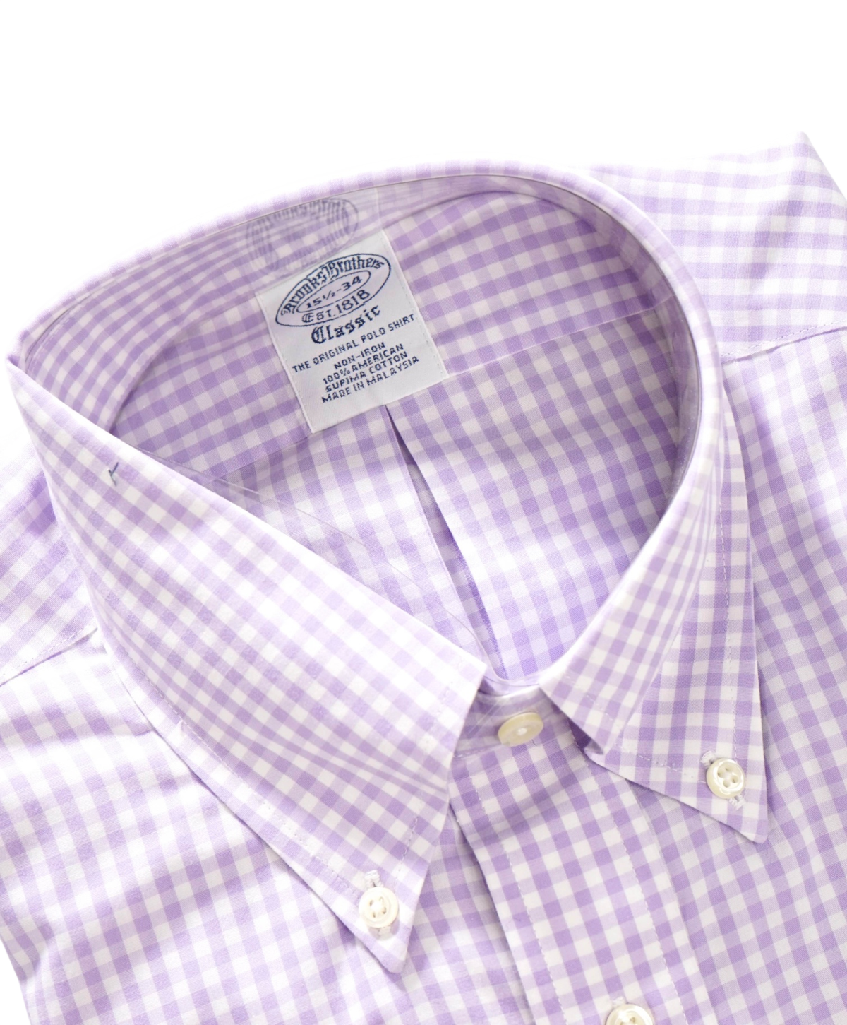 $128 BROOKS BROTHERS - Purple Gingham NON-IRON "Classic" Shirt - 15.5 - 34