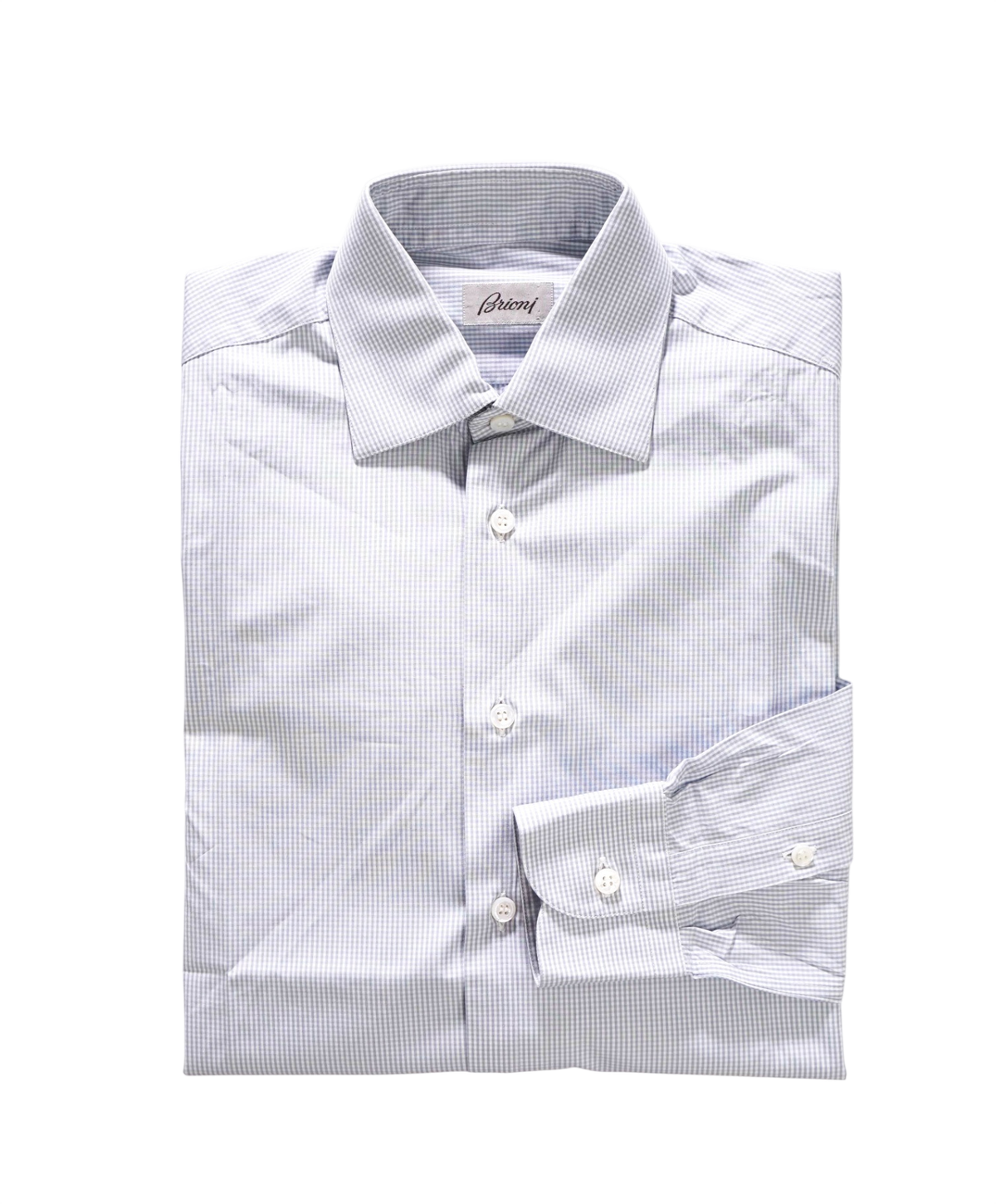$745 BRIONI - Gray Micro Gingham Shirt - 15 - 38