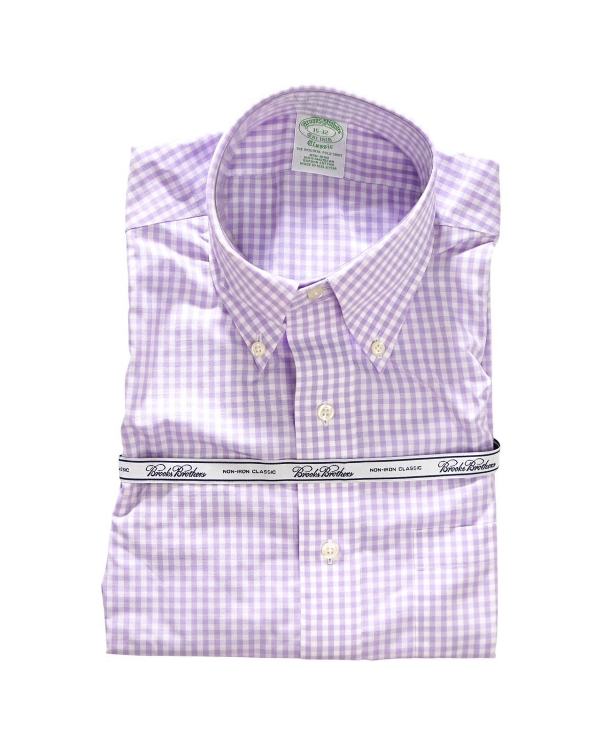 $128 BROOKS BROTHERS - Purple Gingham NON-IRON "Classic" Shirt - 15 - 32