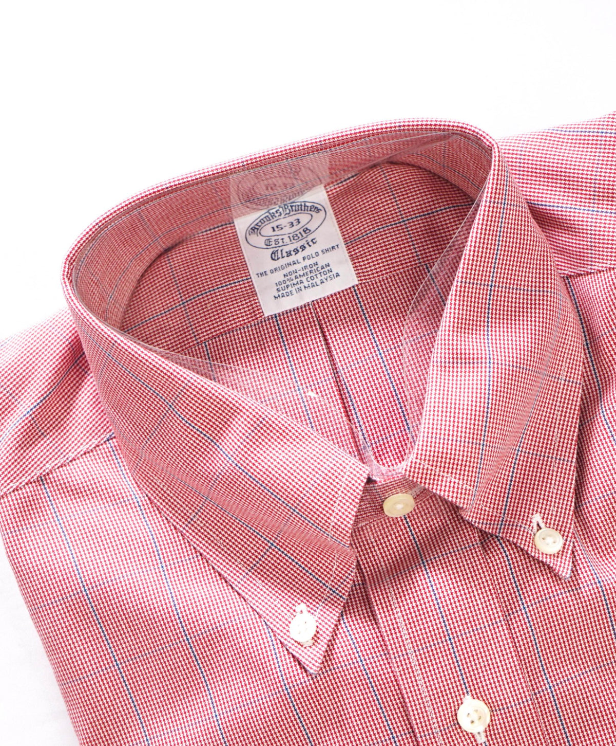 $128 BROOKS BROTHERS - Red Check NON-IRON "Classic" Shirt - 15 - 33