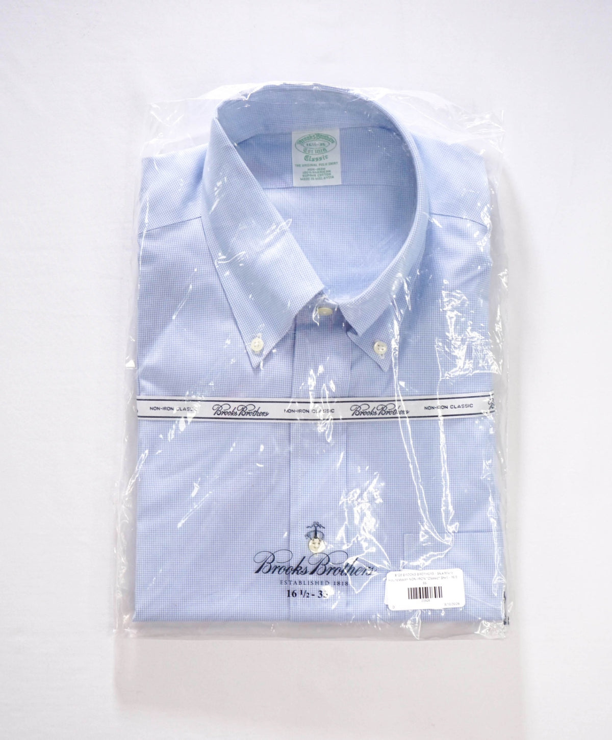 $128 BROOKS BROTHERS - Blue Micro Houndstooth NON-IRON "Classic" Shirt - 16.5 - 35