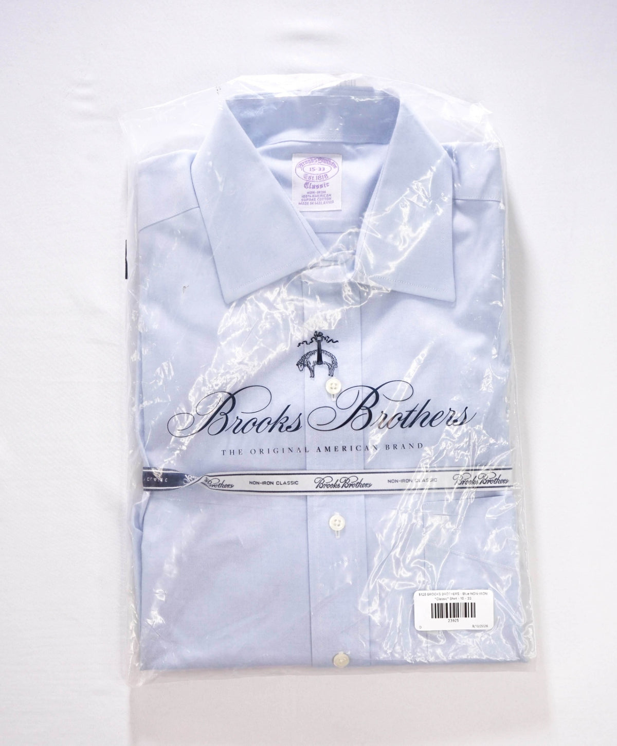 $128 BROOKS BROTHERS - Blue NON-IRON "Classic" Shirt - 15 - 33