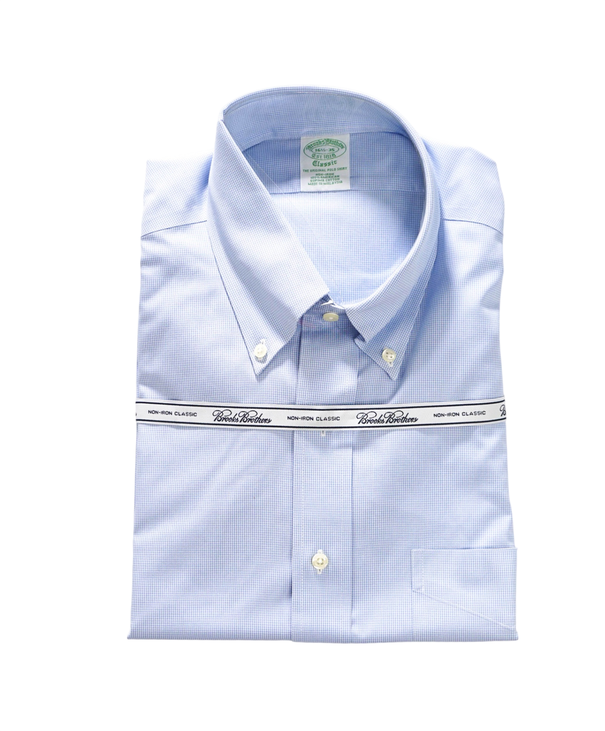 $128 BROOKS BROTHERS - Blue Micro Houndstooth NON-IRON "Classic" Shirt - 16.5 - 35