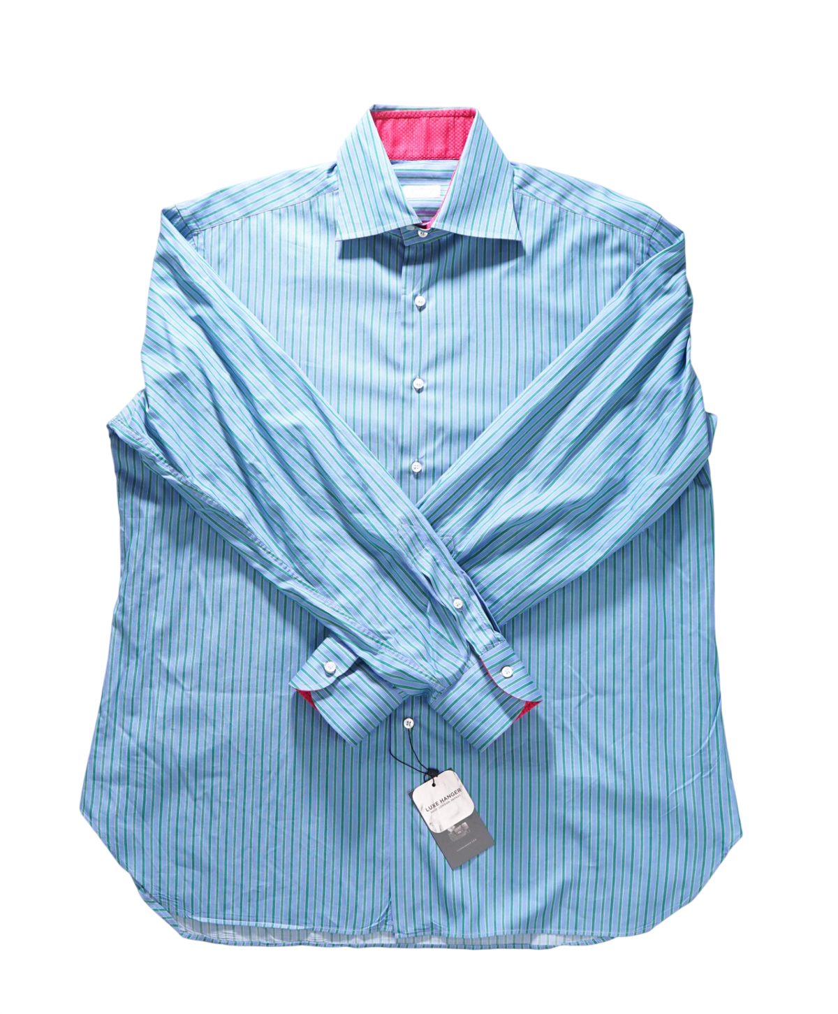 $395 JULIA - Blue/Green Stripe Cotton Shirt - XXL