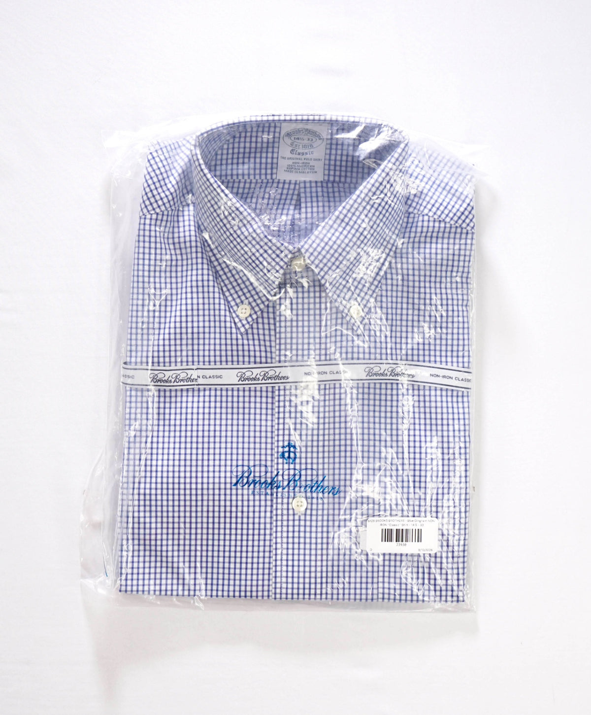 $128 BROOKS BROTHERS - Blue Gingham NON-IRON "Classic" Shirt - 14.5 - 33