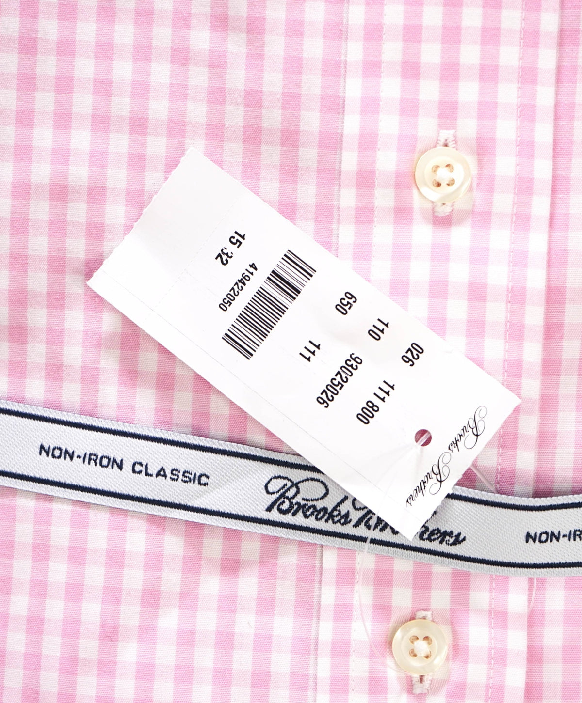 $128 BROOKS BROTHERS - Pink Gingham NON-IRON "Classic" Shirt - 15 - 32