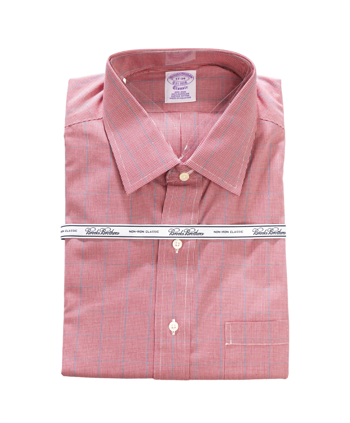 $128 BROOKS BROTHERS - Red Check NON-IRON "Classic" Shirt - 17 - 34