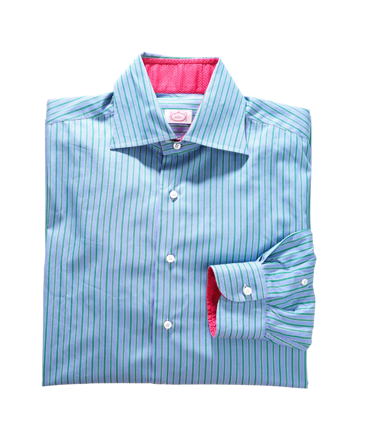 $395 JULIA - Blue/Green Stripe Cotton Shirt - XXL