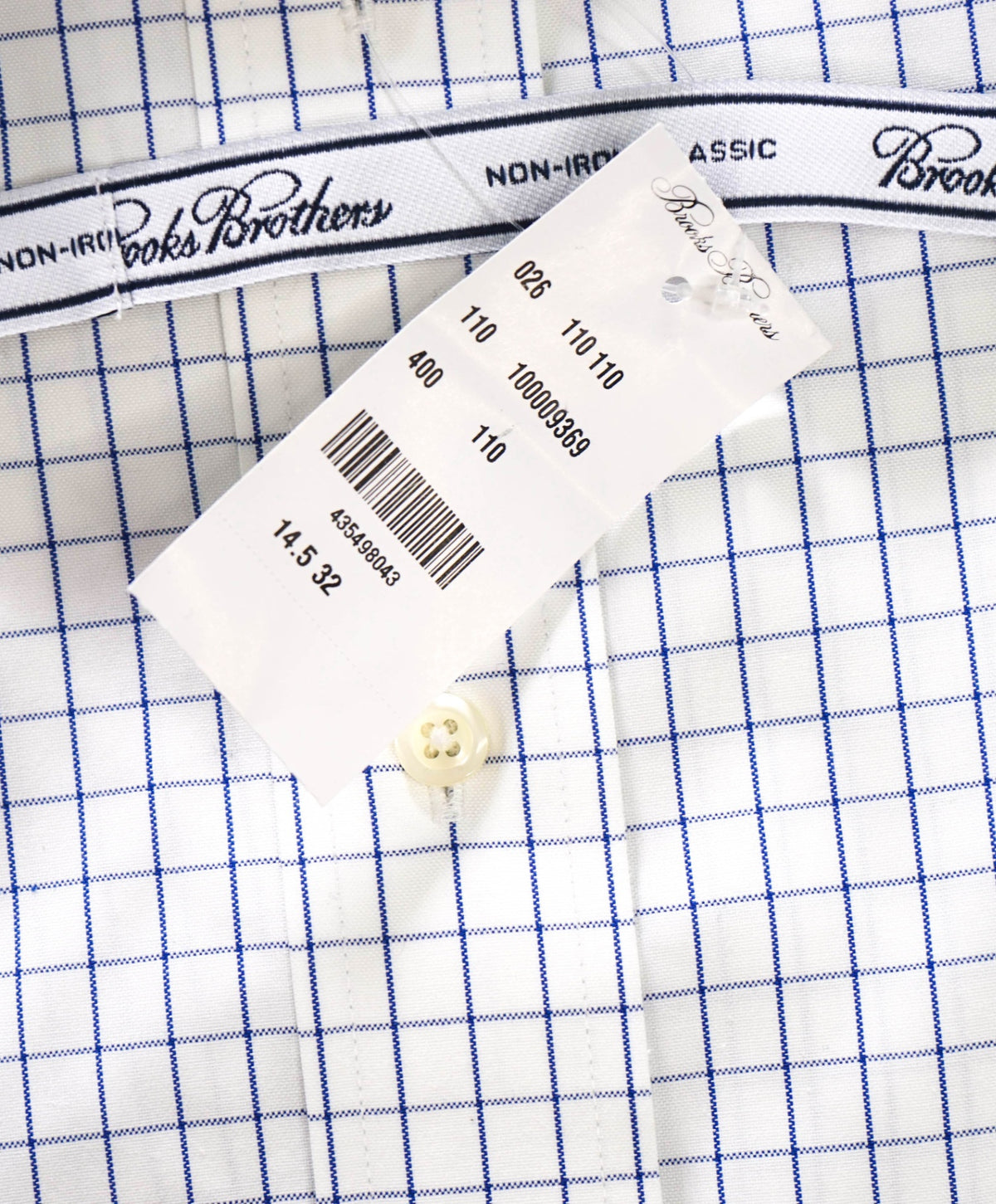 $128 BROOKS BROTHERS - Blue Check NON-IRON "Classic" Shirt - 14.5 - 32