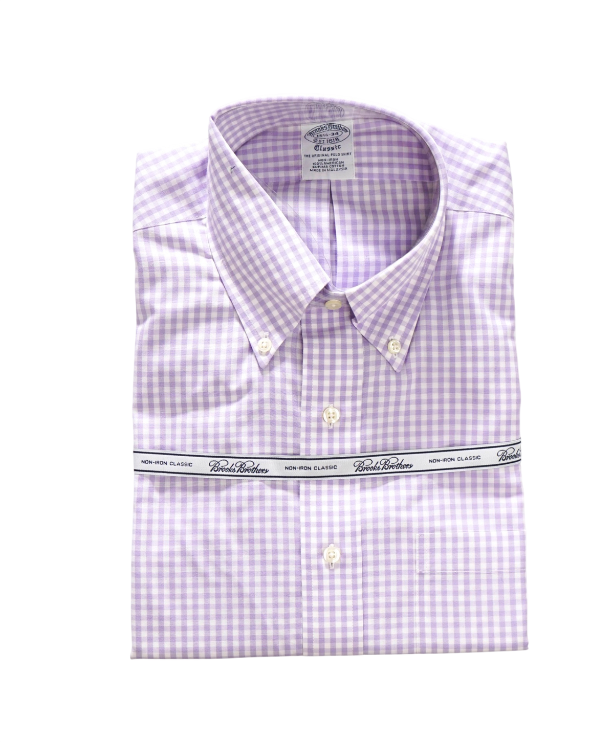 $128 BROOKS BROTHERS - Purple Gingham NON-IRON "Classic" Shirt - 15.5 - 34